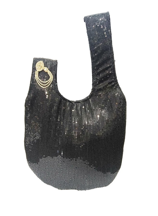 ATHZ Ethnic Handbags for Women Sequin work artisan potli bags Handcrafted Self Design (Black) - Image 3